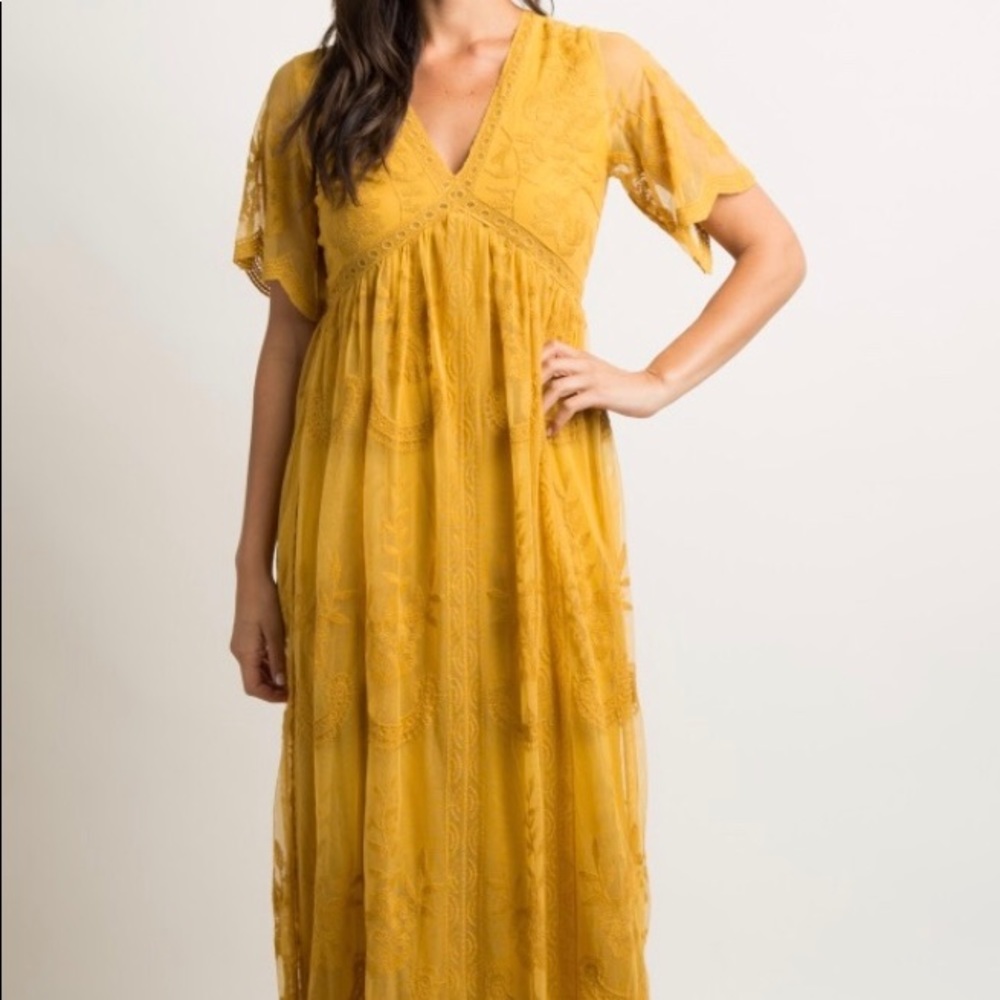Mustard Yellow Maxi Lace Dress
